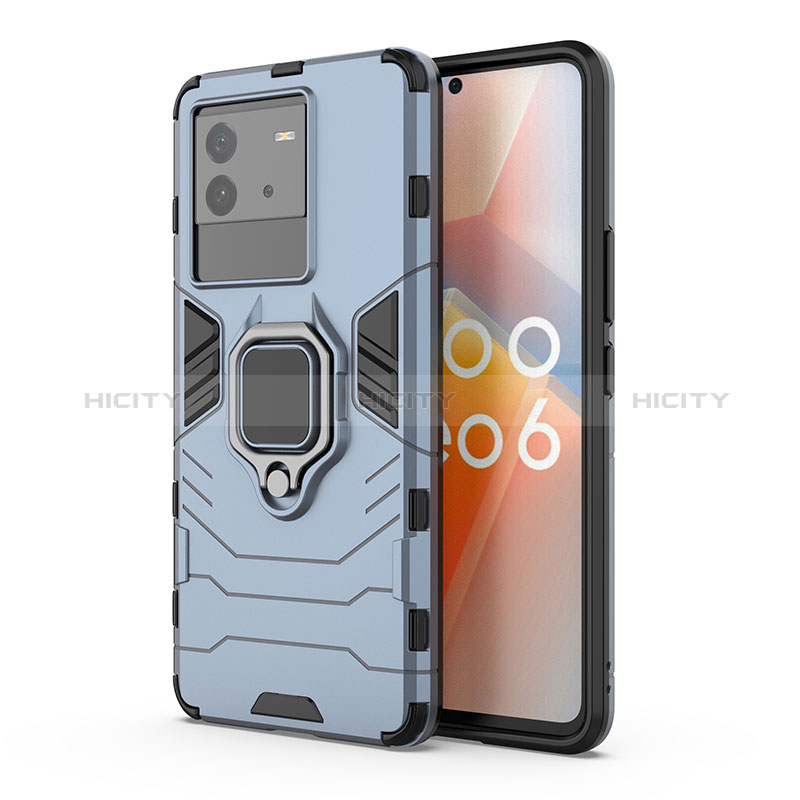 Funda Bumper Silicona y Plastico Mate Carcasa con Magnetico Anillo de dedo Soporte KC2 para Vivo iQOO Neo6 SE 5G