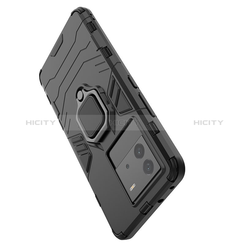 Funda Bumper Silicona y Plastico Mate Carcasa con Magnetico Anillo de dedo Soporte KC2 para Vivo iQOO Neo6 SE 5G