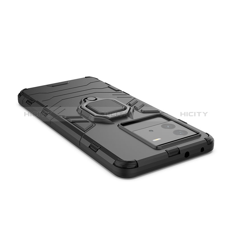 Funda Bumper Silicona y Plastico Mate Carcasa con Magnetico Anillo de dedo Soporte KC2 para Vivo iQOO Neo6 SE 5G