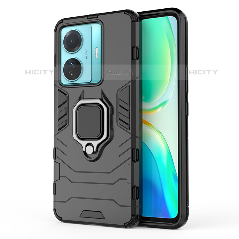 Funda Bumper Silicona y Plastico Mate Carcasa con Magnetico Anillo de dedo Soporte KC2 para Vivo iQOO Z6 Pro 5G