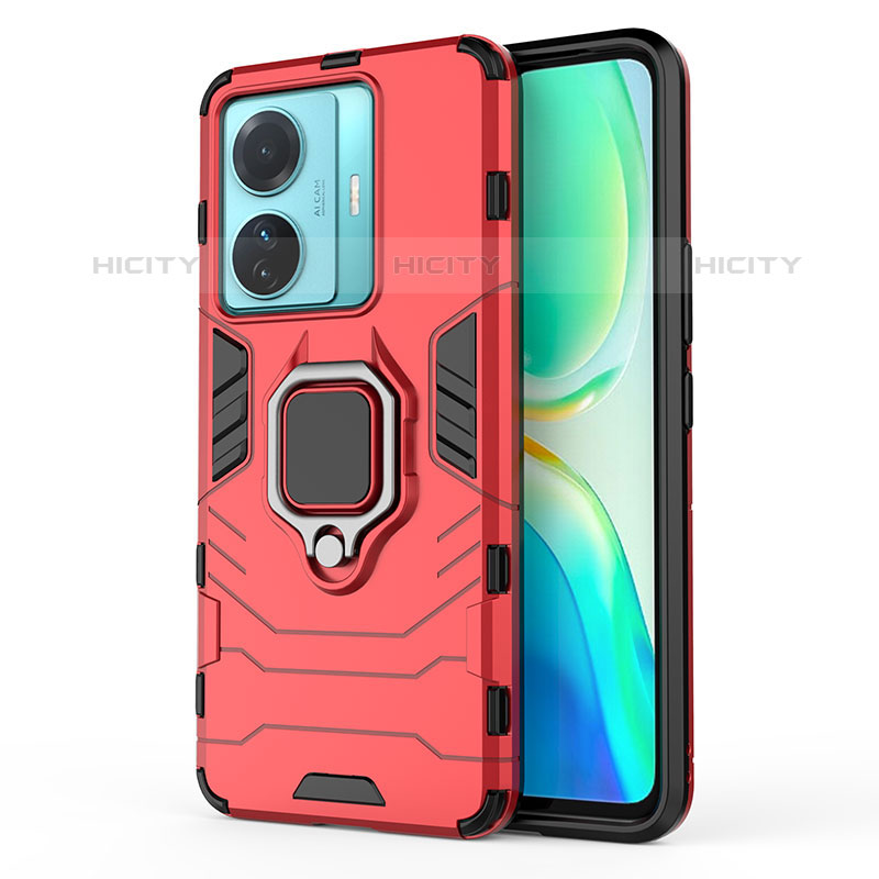 Funda Bumper Silicona y Plastico Mate Carcasa con Magnetico Anillo de dedo Soporte KC2 para Vivo iQOO Z6 Pro 5G Rojo