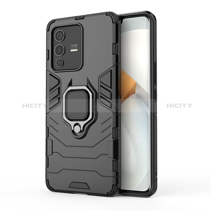 Funda Bumper Silicona y Plastico Mate Carcasa con Magnetico Anillo de dedo Soporte KC2 para Vivo V23 Pro 5G