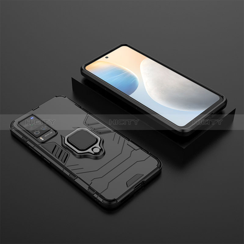 Funda Bumper Silicona y Plastico Mate Carcasa con Magnetico Anillo de dedo Soporte KC2 para Vivo X60 Pro 5G