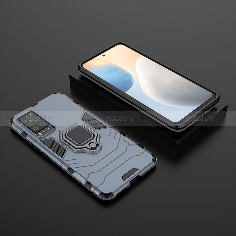 Funda Bumper Silicona y Plastico Mate Carcasa con Magnetico Anillo de dedo Soporte KC2 para Vivo X60 Pro 5G