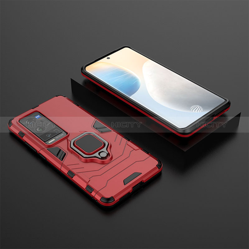 Funda Bumper Silicona y Plastico Mate Carcasa con Magnetico Anillo de dedo Soporte KC2 para Vivo X60 Pro+ Plus 5G