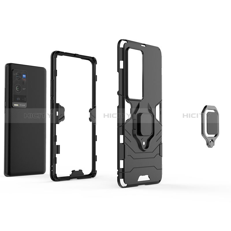 Funda Bumper Silicona y Plastico Mate Carcasa con Magnetico Anillo de dedo Soporte KC2 para Vivo X60 Pro+ Plus 5G