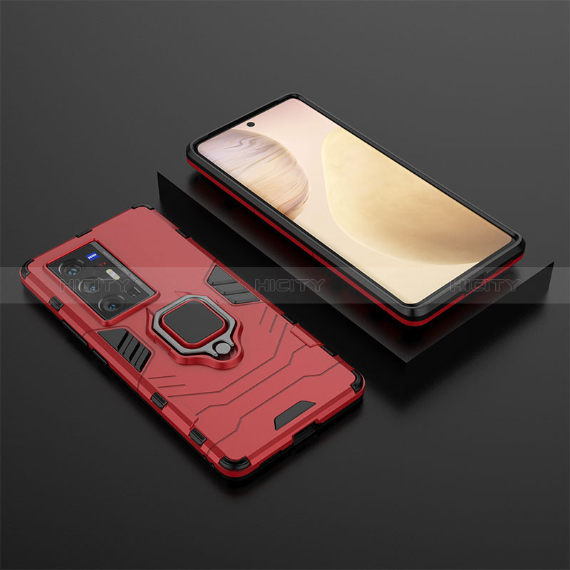 Funda Bumper Silicona y Plastico Mate Carcasa con Magnetico Anillo de dedo Soporte KC2 para Vivo X70 Pro+ Plus 5G