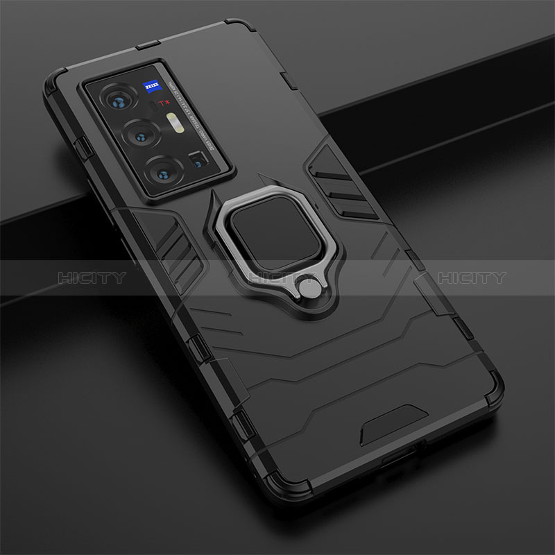 Funda Bumper Silicona y Plastico Mate Carcasa con Magnetico Anillo de dedo Soporte KC2 para Vivo X70 Pro+ Plus 5G