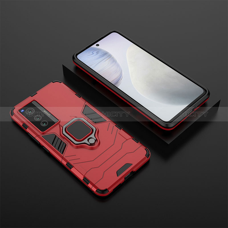 Funda Bumper Silicona y Plastico Mate Carcasa con Magnetico Anillo de dedo Soporte KC2 para Vivo X70t