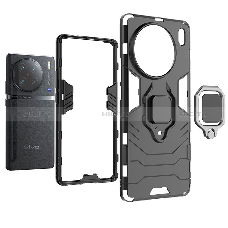 Funda Bumper Silicona y Plastico Mate Carcasa con Magnetico Anillo de dedo Soporte KC2 para Vivo X90 Pro 5G