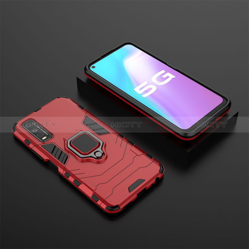 Funda Bumper Silicona y Plastico Mate Carcasa con Magnetico Anillo de dedo Soporte KC2 para Vivo Y51s 5G Rojo