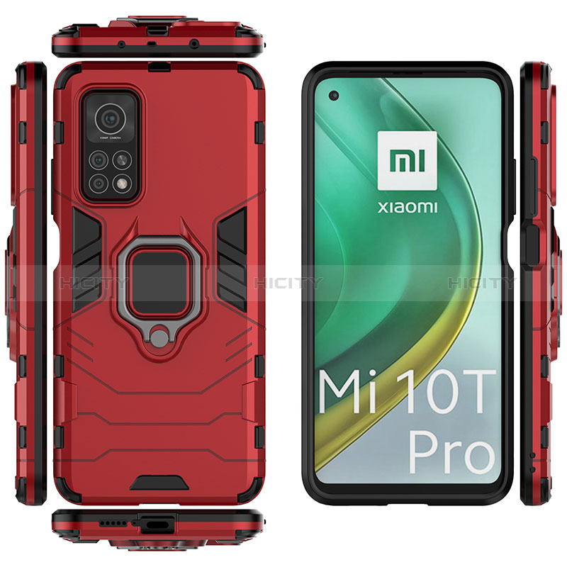 Funda Bumper Silicona y Plastico Mate Carcasa con Magnetico Anillo de dedo Soporte KC2 para Xiaomi Mi 10T 5G