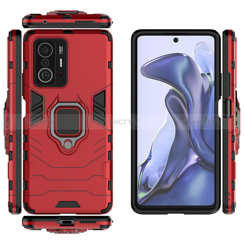 Funda Bumper Silicona y Plastico Mate Carcasa con Magnetico Anillo de dedo Soporte KC2 para Xiaomi Mi 11T 5G