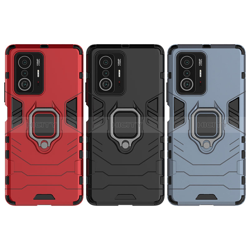 Funda Bumper Silicona y Plastico Mate Carcasa con Magnetico Anillo de dedo Soporte KC2 para Xiaomi Mi 11T 5G