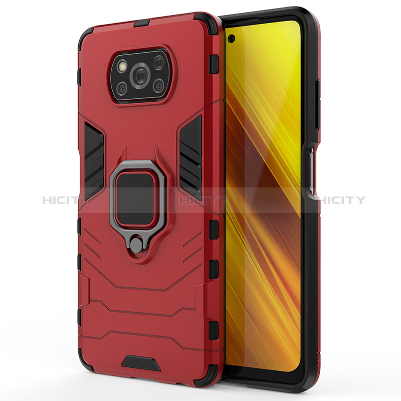 Funda Bumper Silicona y Plastico Mate Carcasa con Magnetico Anillo de dedo Soporte KC2 para Xiaomi Poco X3 Pro