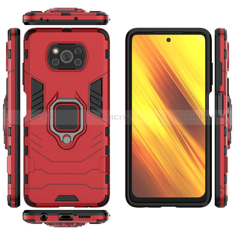 Funda Bumper Silicona y Plastico Mate Carcasa con Magnetico Anillo de dedo Soporte KC2 para Xiaomi Poco X3 Pro