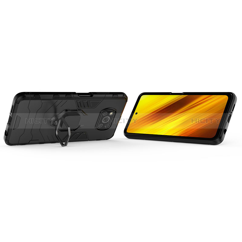 Funda Bumper Silicona y Plastico Mate Carcasa con Magnetico Anillo de dedo Soporte KC2 para Xiaomi Poco X3 Pro