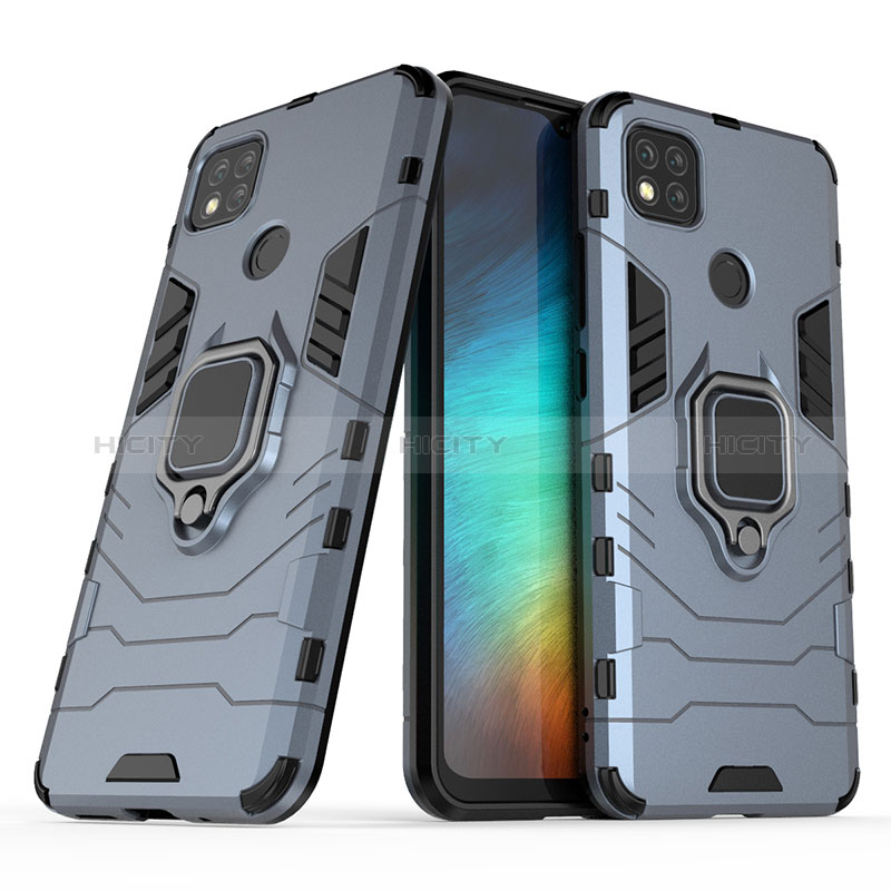 Funda Bumper Silicona y Plastico Mate Carcasa con Magnetico Anillo de dedo Soporte KC2 para Xiaomi Redmi 9 Activ