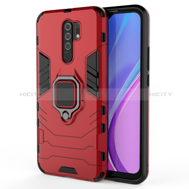 Funda Bumper Silicona y Plastico Mate Carcasa con Magnetico Anillo de dedo Soporte KC2 para Xiaomi Redmi 9 Prime India