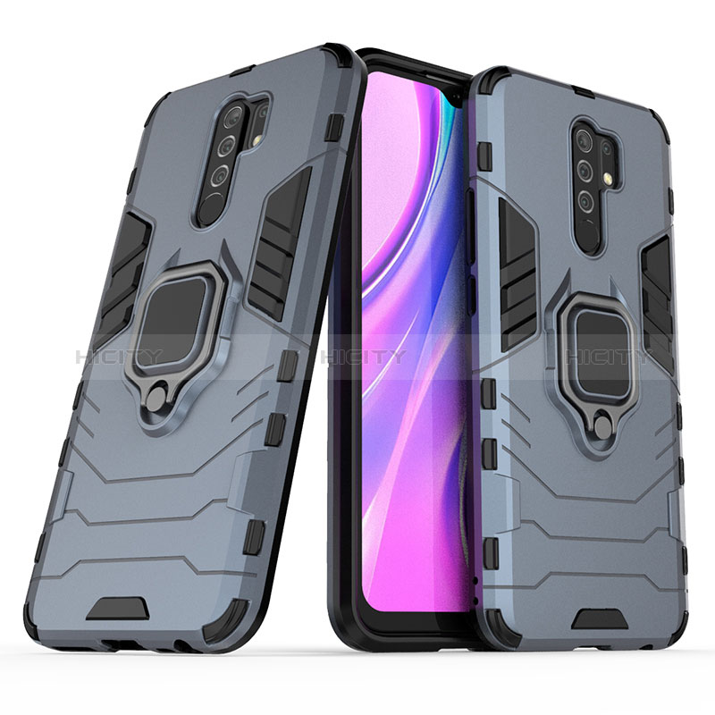 Funda Bumper Silicona y Plastico Mate Carcasa con Magnetico Anillo de dedo Soporte KC2 para Xiaomi Redmi 9 Prime India