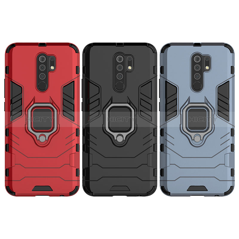 Funda Bumper Silicona y Plastico Mate Carcasa con Magnetico Anillo de dedo Soporte KC2 para Xiaomi Redmi 9 Prime India