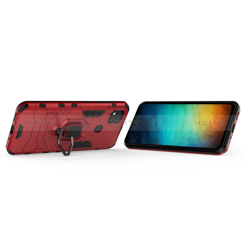 Funda Bumper Silicona y Plastico Mate Carcasa con Magnetico Anillo de dedo Soporte KC2 para Xiaomi Redmi 9C