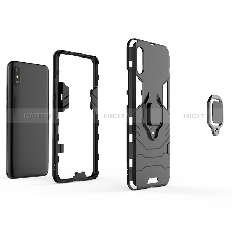 Funda Bumper Silicona y Plastico Mate Carcasa con Magnetico Anillo de dedo Soporte KC2 para Xiaomi Redmi 9i