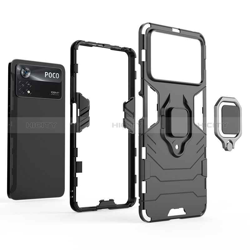 Funda Bumper Silicona y Plastico Mate Carcasa con Magnetico Anillo de dedo Soporte KC2 para Xiaomi Redmi Note 11E Pro 5G