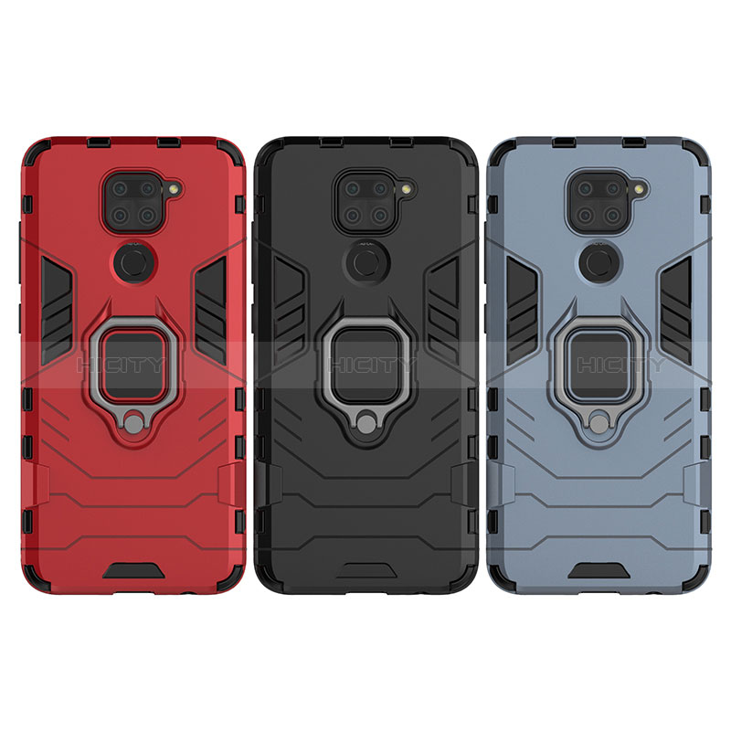 Funda Bumper Silicona y Plastico Mate Carcasa con Magnetico Anillo de dedo Soporte KC2 para Xiaomi Redmi Note 9