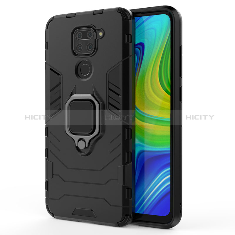 Funda Bumper Silicona y Plastico Mate Carcasa con Magnetico Anillo de dedo Soporte KC2 para Xiaomi Redmi Note 9 Negro