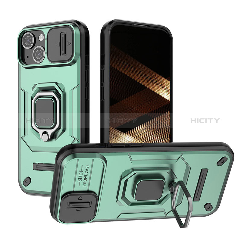 Funda Bumper Silicona y Plastico Mate Carcasa con Magnetico Anillo de dedo Soporte KC3 para Apple iPhone 13