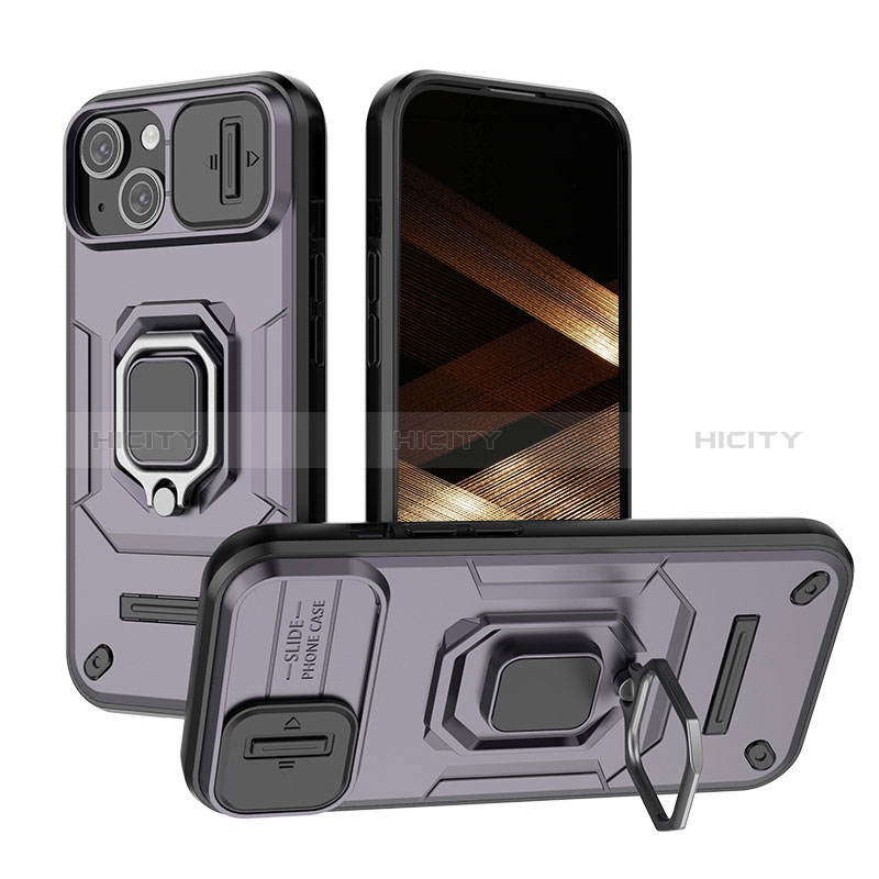 Funda Bumper Silicona y Plastico Mate Carcasa con Magnetico Anillo de dedo Soporte KC3 para Apple iPhone 13