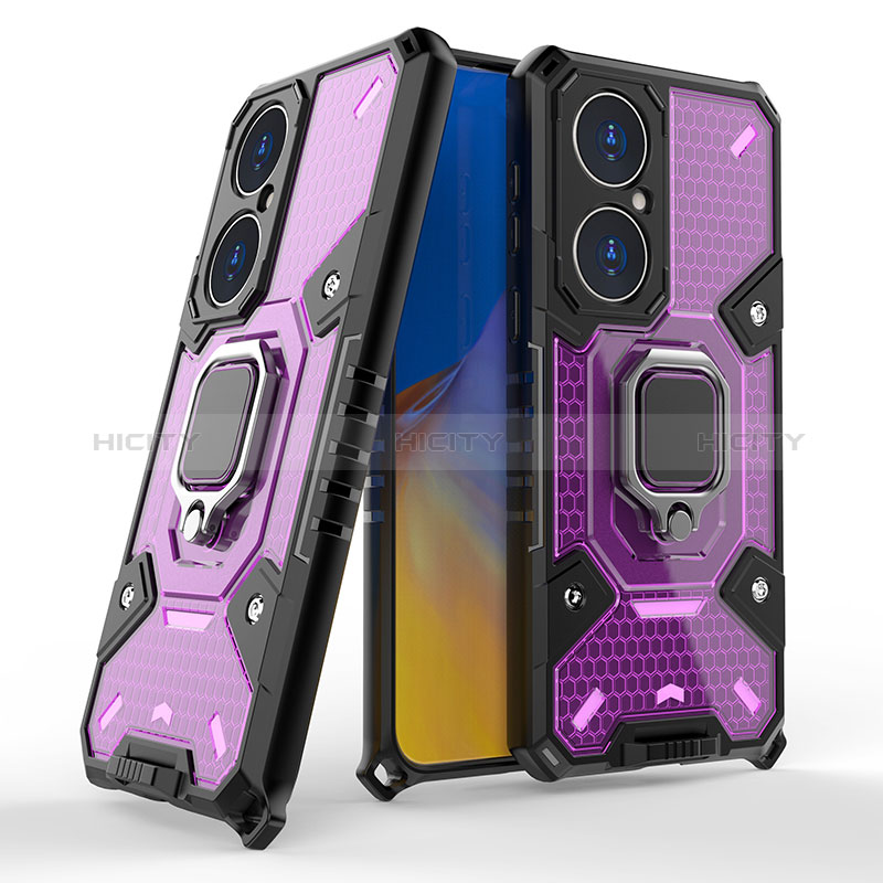 Funda Bumper Silicona y Plastico Mate Carcasa con Magnetico Anillo de dedo Soporte KC3 para Huawei P50