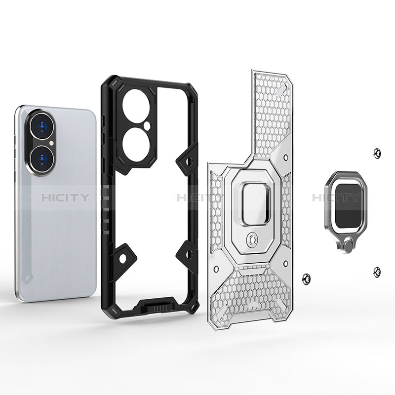 Funda Bumper Silicona y Plastico Mate Carcasa con Magnetico Anillo de dedo Soporte KC3 para Huawei P50