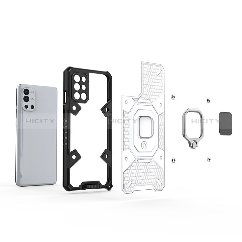 Funda Bumper Silicona y Plastico Mate Carcasa con Magnetico Anillo de dedo Soporte KC3 para OnePlus 9R 5G