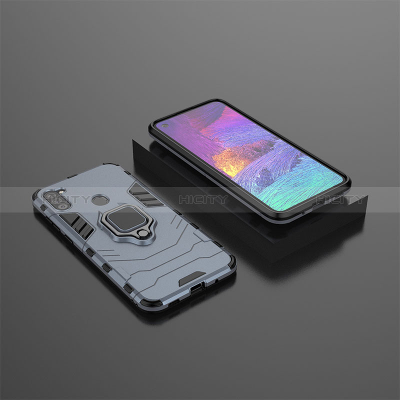 Funda Bumper Silicona y Plastico Mate Carcasa con Magnetico Anillo de dedo Soporte KC3 para Samsung Galaxy A11 Azul