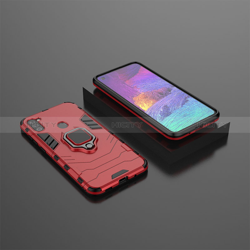 Funda Bumper Silicona y Plastico Mate Carcasa con Magnetico Anillo de dedo Soporte KC3 para Samsung Galaxy A11 Rojo