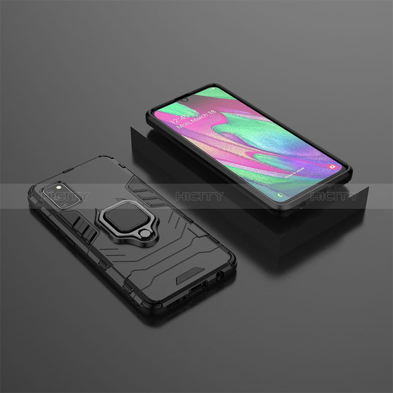 Funda Bumper Silicona y Plastico Mate Carcasa con Magnetico Anillo de dedo Soporte KC3 para Samsung Galaxy A41 Negro