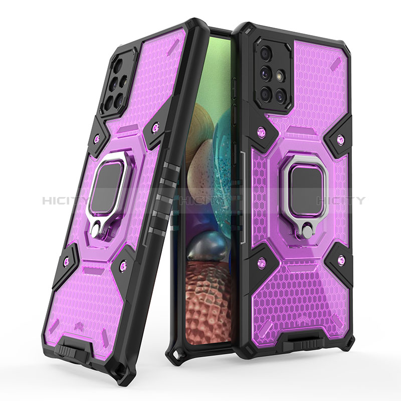 Funda Bumper Silicona y Plastico Mate Carcasa con Magnetico Anillo de dedo Soporte KC3 para Samsung Galaxy A71 5G Morado