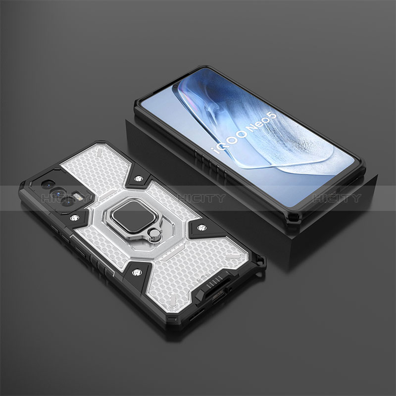 Funda Bumper Silicona y Plastico Mate Carcasa con Magnetico Anillo de dedo Soporte KC3 para Vivo iQOO 7 India 5G