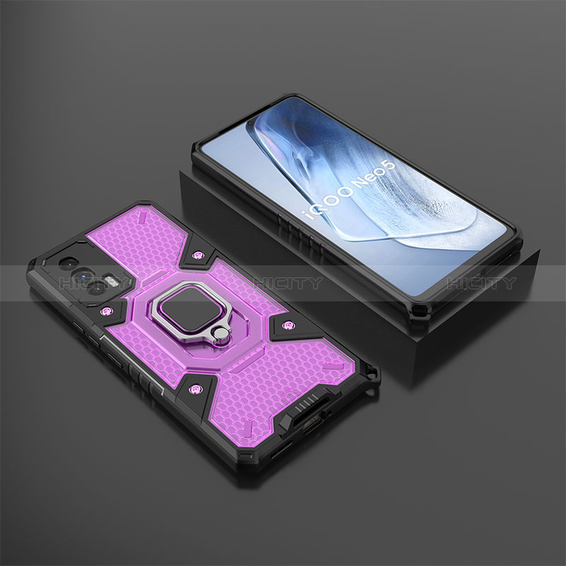 Funda Bumper Silicona y Plastico Mate Carcasa con Magnetico Anillo de dedo Soporte KC3 para Vivo iQOO 7 India 5G