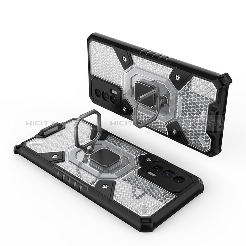 Funda Bumper Silicona y Plastico Mate Carcasa con Magnetico Anillo de dedo Soporte KC3 para Vivo iQOO 7 India 5G