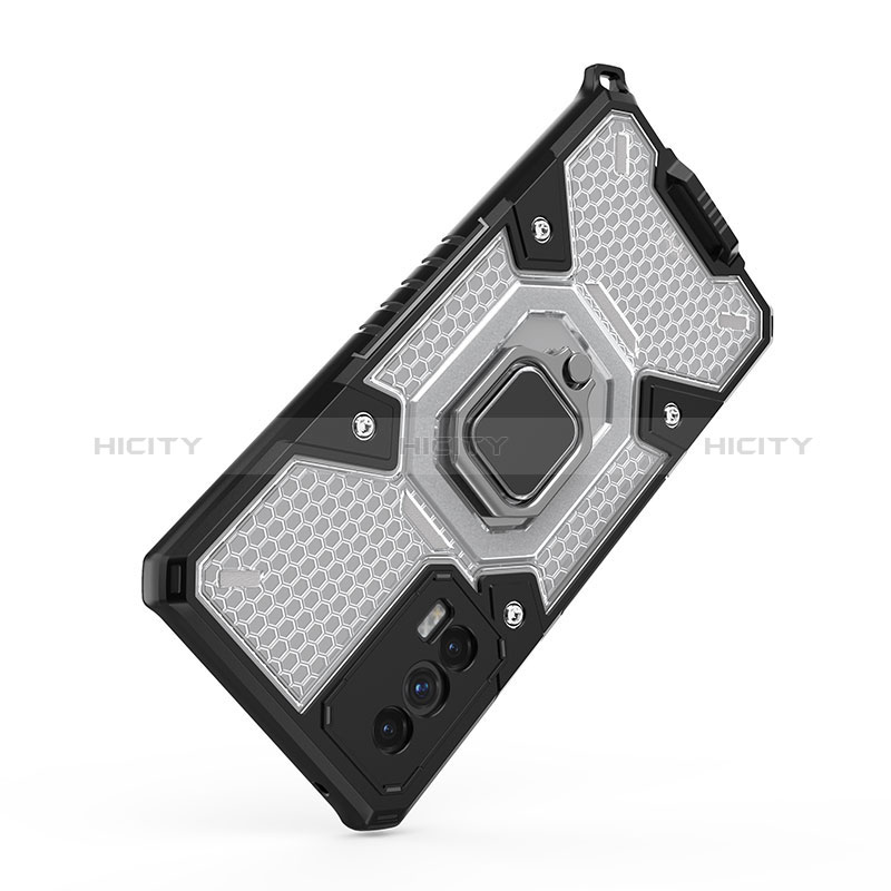 Funda Bumper Silicona y Plastico Mate Carcasa con Magnetico Anillo de dedo Soporte KC3 para Vivo iQOO 7 India 5G