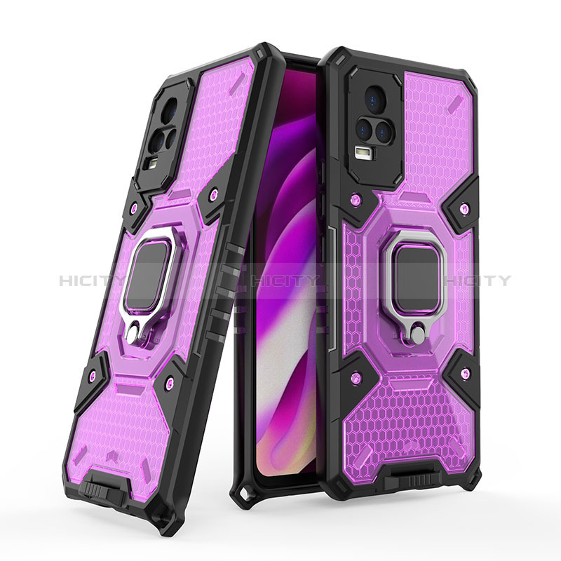 Funda Bumper Silicona y Plastico Mate Carcasa con Magnetico Anillo de dedo Soporte KC3 para Vivo V21e 4G