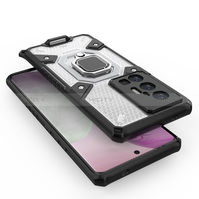 Funda Bumper Silicona y Plastico Mate Carcasa con Magnetico Anillo de dedo Soporte KC3 para Vivo X70 Pro+ Plus 5G