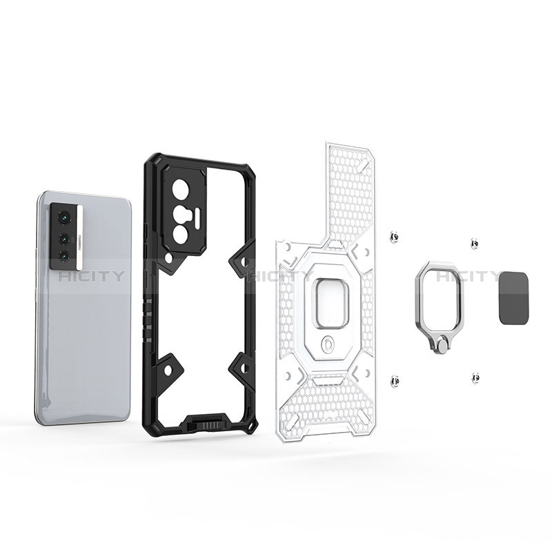 Funda Bumper Silicona y Plastico Mate Carcasa con Magnetico Anillo de dedo Soporte KC3 para Vivo X70t