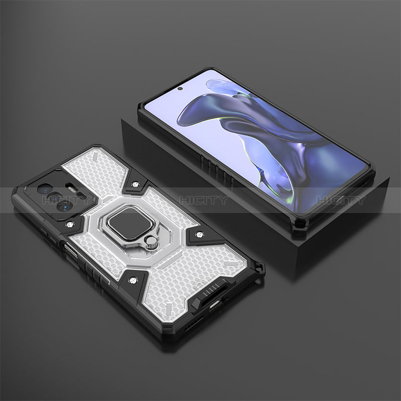 Funda Bumper Silicona y Plastico Mate Carcasa con Magnetico Anillo de dedo Soporte KC3 para Xiaomi Mi 11T 5G Blanco