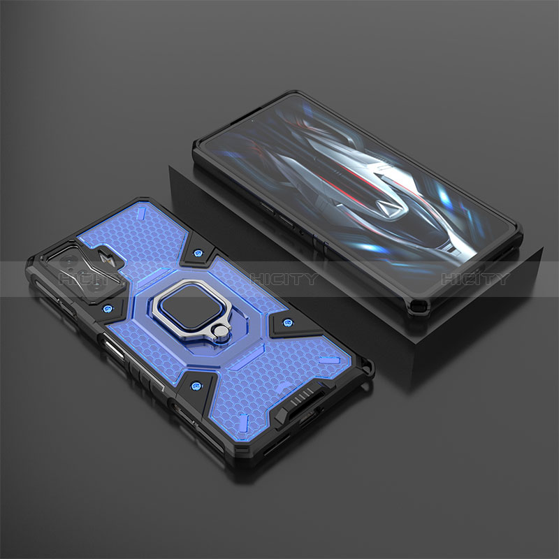 Funda Bumper Silicona y Plastico Mate Carcasa con Magnetico Anillo de dedo Soporte KC3 para Xiaomi Poco F4 GT 5G Azul