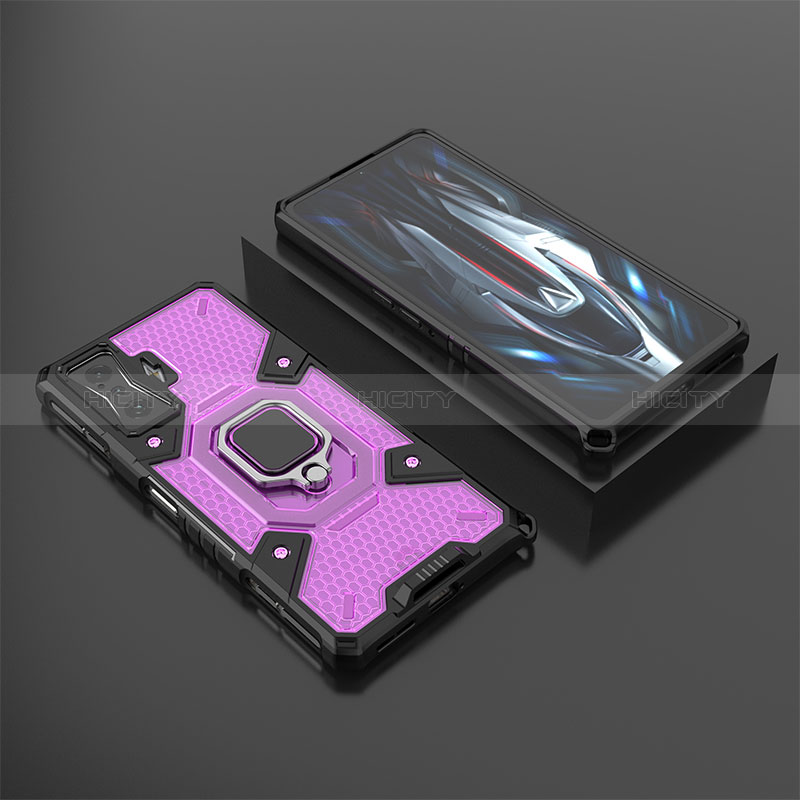 Funda Bumper Silicona y Plastico Mate Carcasa con Magnetico Anillo de dedo Soporte KC3 para Xiaomi Poco F4 GT 5G Morado