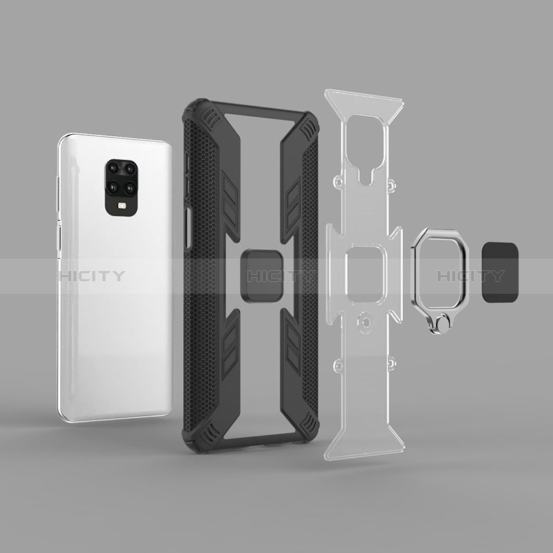 Funda Bumper Silicona y Plastico Mate Carcasa con Magnetico Anillo de dedo Soporte KC3 para Xiaomi Poco M2 Pro